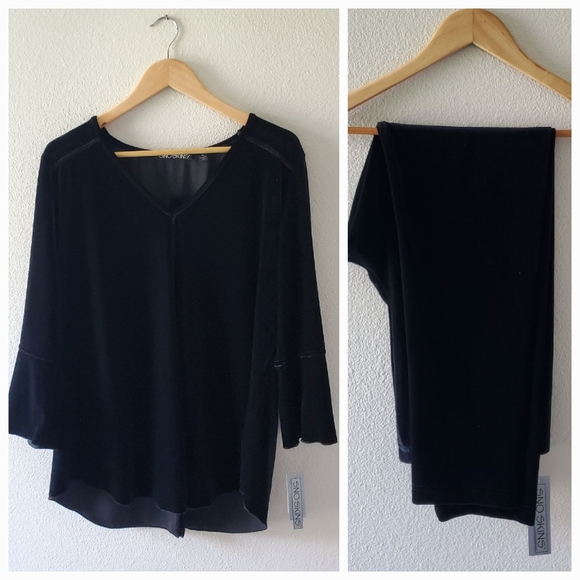 ❄️ SNO SKINS XL USA-Made Black Velvet Blouse + Dress Pants Matching Set - Picture 1 of 12